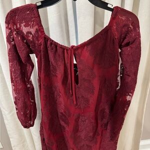 For Love And Lemons Red Bodycon Dress Long Sleeve Scoop Neck